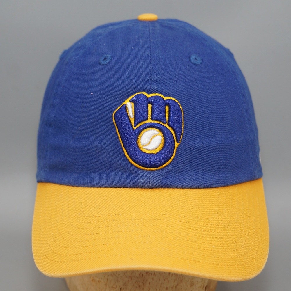 47 Brand Milwaukee Brewers Hat Blue Yellow Retro Glove Logo Adjustable Cap